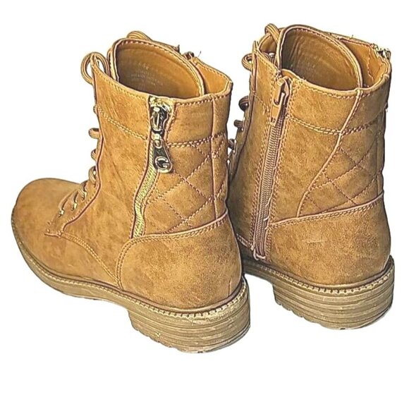 GBG Los Angeles Women's Lite Brown Ankle Combat Boots Size 7M Lace Up & Side Zip - Picture 2 of 7